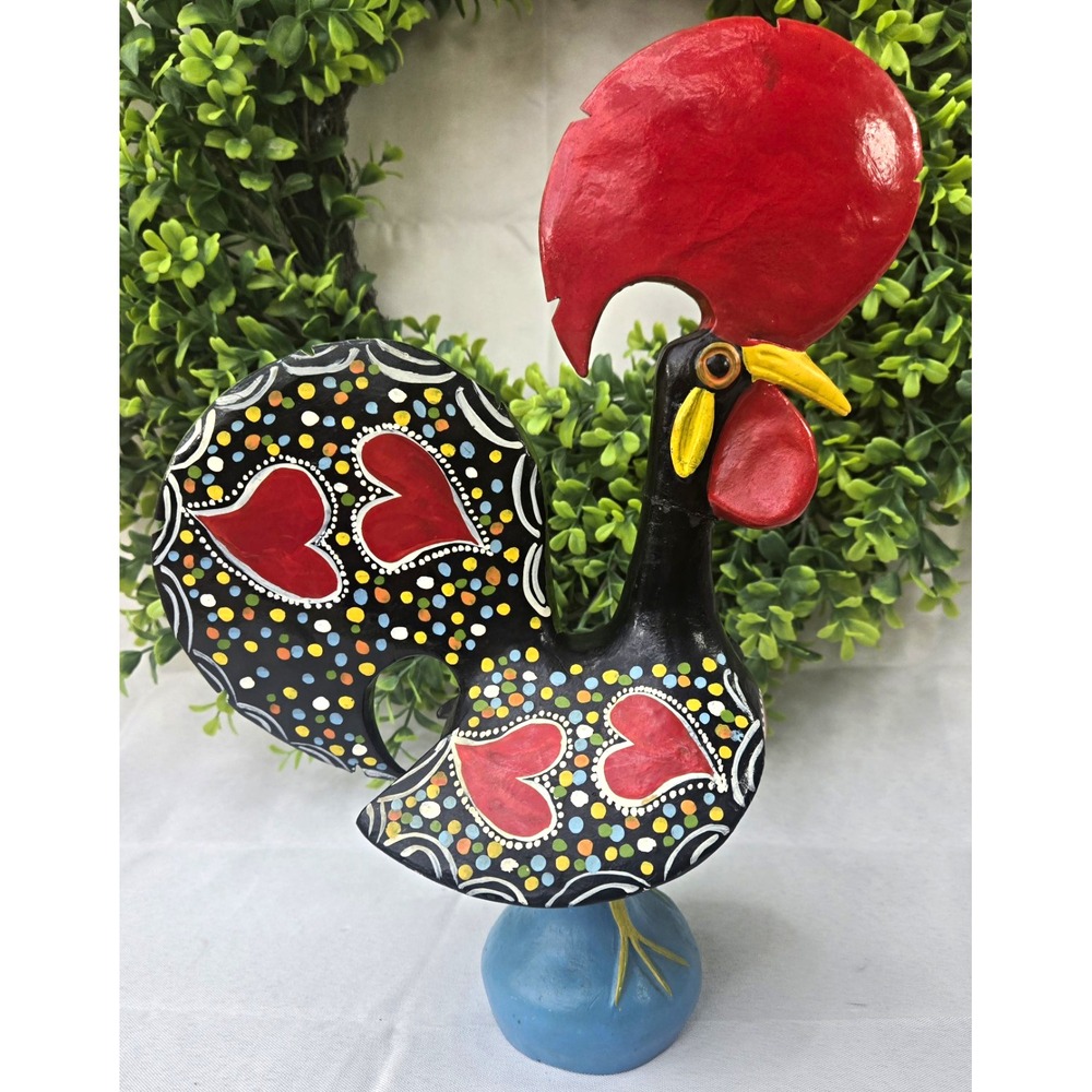 Vintage Barcelos Rooster Portugal Ceramic Figurine Hand Painted Good Luck 12"